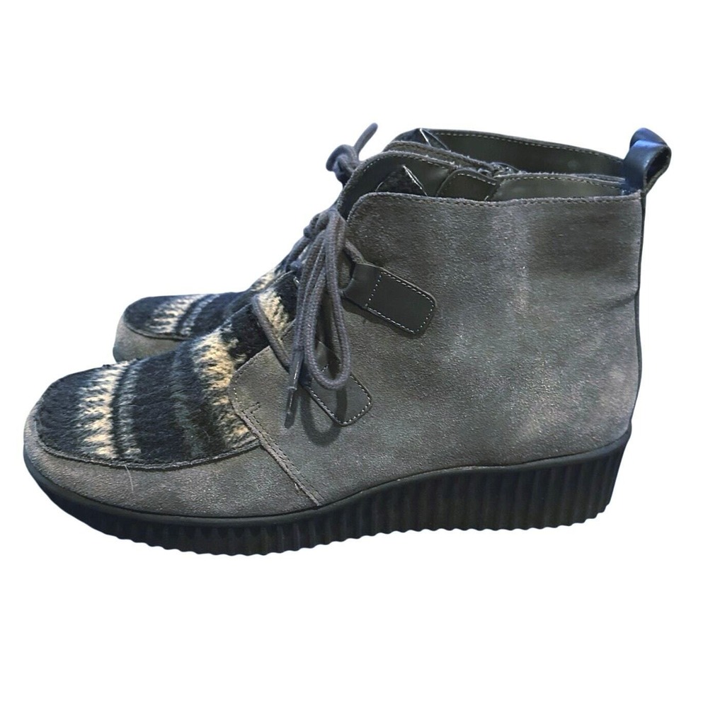 Aerosoles Umpire Gray Suede Ankle Boots Wedge Boho Westerns Aztec Comfort Sz 9M